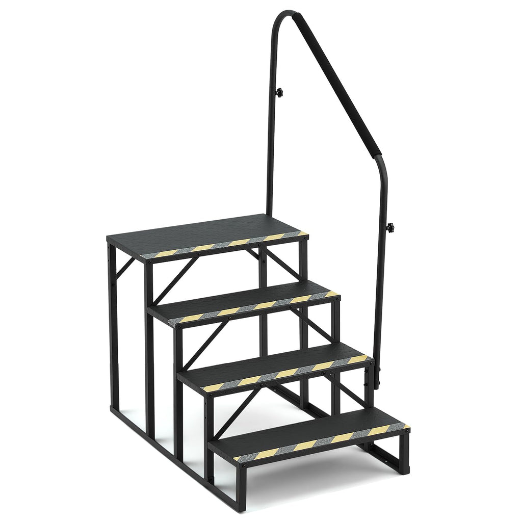 HOMREST 4-Step RV Steps with Dual Handrails, 660 LBS Heavy-Duty RV Stairs with Armrest Covers, Anti-Slip Hot Tub and Mobile Home Steps with Non-Skid Tapes