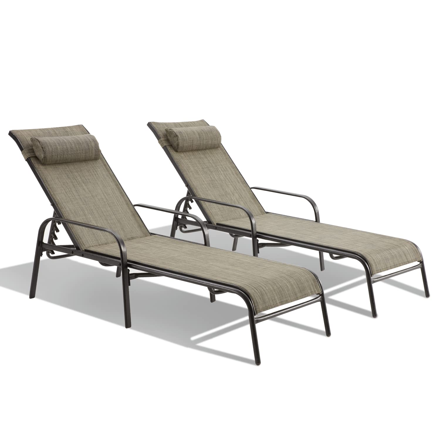 HOMREST Set of 2 Chaise Lounges Patio, Outdoor Lounge Chairs with Adjustable Backrest, All-Weather Textilene
