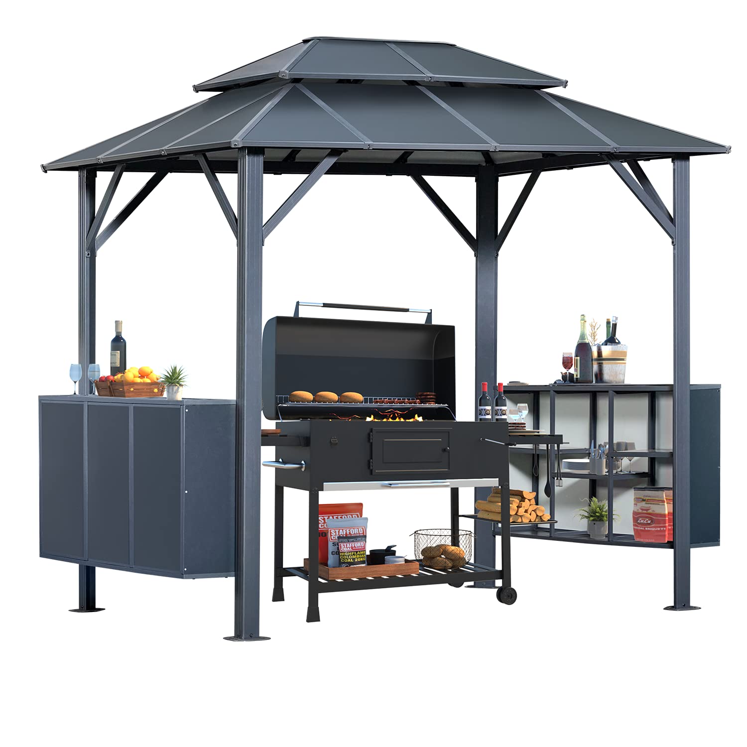 HOMREST 9x6 FT Aluminum Outdoor Gazebo with Double Roof