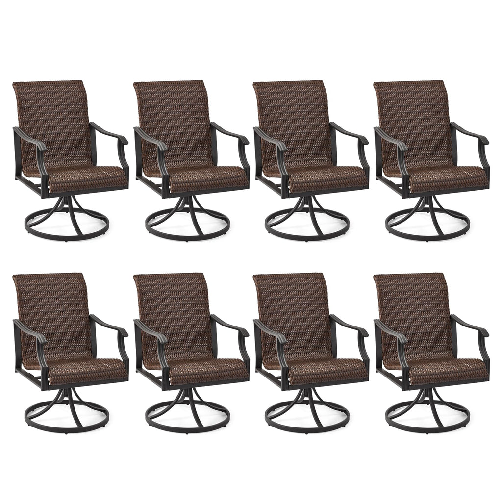 HOMREST Patio Wicker Swivel Chair Set of 8, Heavy Duty Outdoor Dining Chair with 23.5'' High Back, Extra-Large Water-Fall Seat, Gentle Rocker