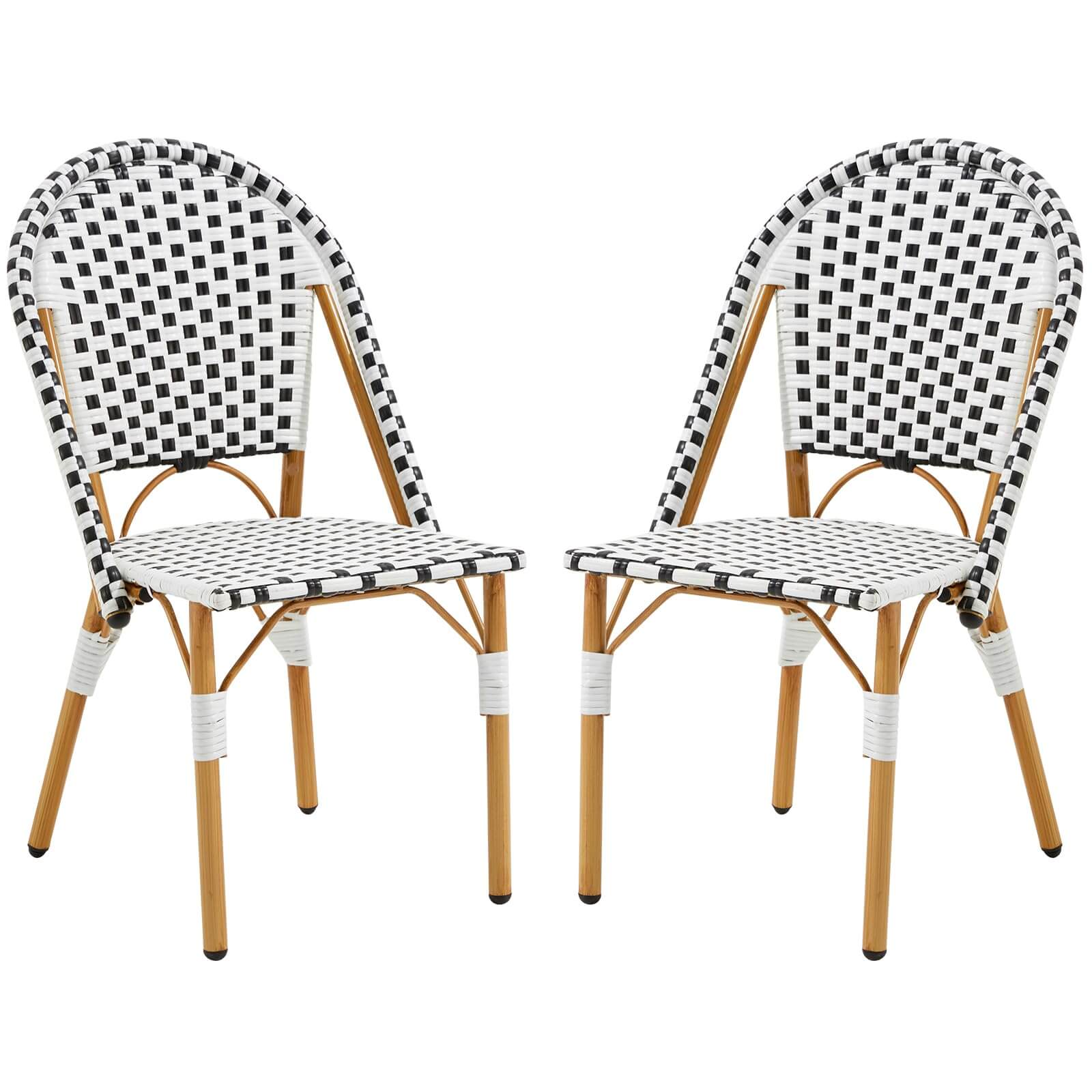 HOMREST Outdoor French Bistro Chair Set of 2, Wicker Patio Dining Chairs with Print Finish, Black&White