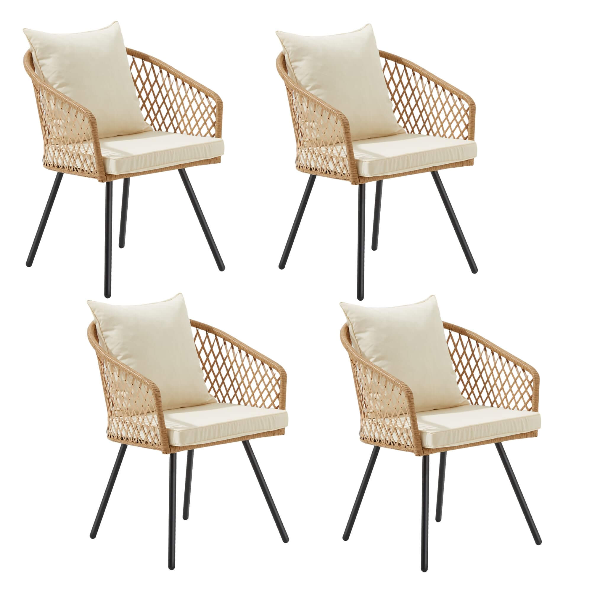 HOMREST All-Weather Patio Dining Chairs Set of 4, w/ Cushions & Armrests, Modern Outdoor Seating, Beige&White