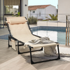 Patio Chaise Lounge Chair, Folding Recliner Adjustable Lounge Chair with Detachable Pocket and Pillow, Lightweight Pool Lounge Chairs for Outdoor Beach Lawn and Sunbathing（Khaki）