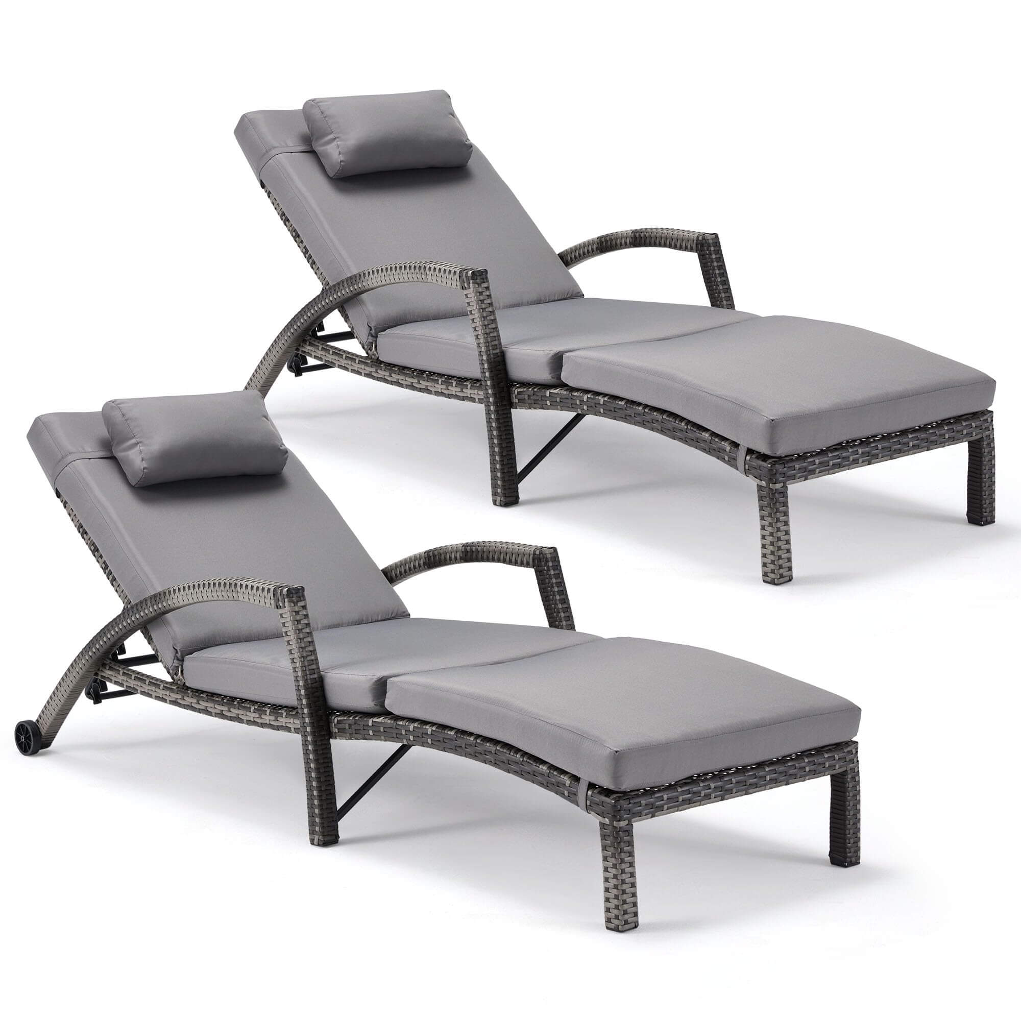 Homrest Patio Lounge Chair Set of 2 with Headpillow & Cushion, Gray