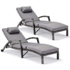 HOMREST Patio Lounge Chair Outdoor Set of 2, Wicker Tanning Chairs with Wheels, Headpillow, Ergonomic Arms & Cushion for Poolside Beach (Gray)