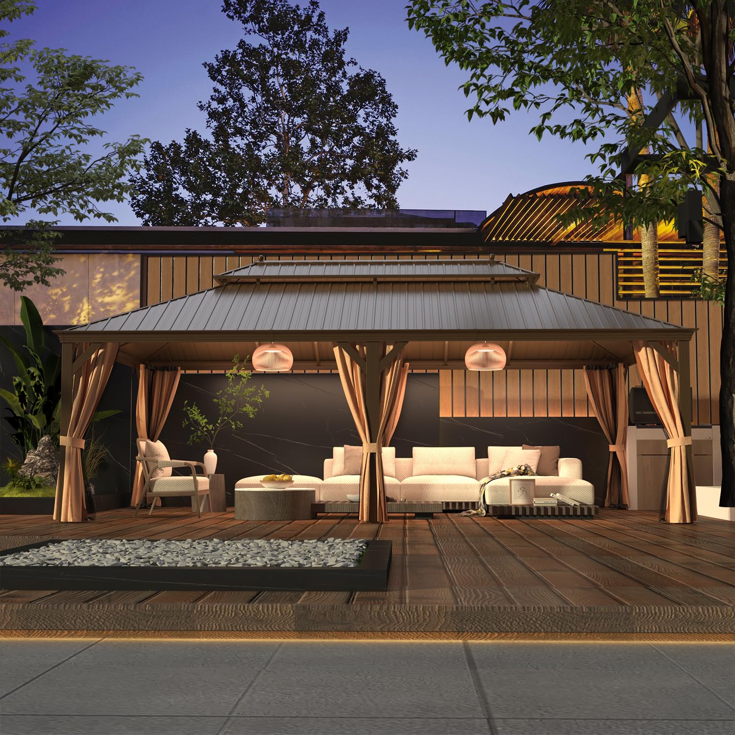 HOMREST 14X24 Hardtop Privacy Gazebo with Insect Screen
