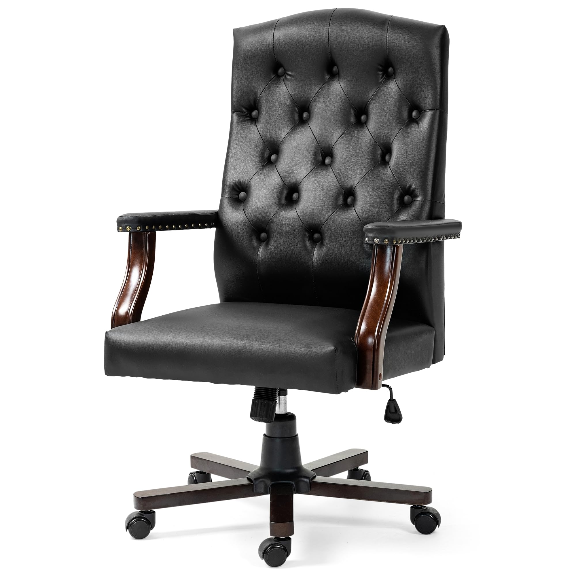 Homrest Executive Wingback Office Chair – Vintage Faux Leather, High-Back Swivel Design – Black