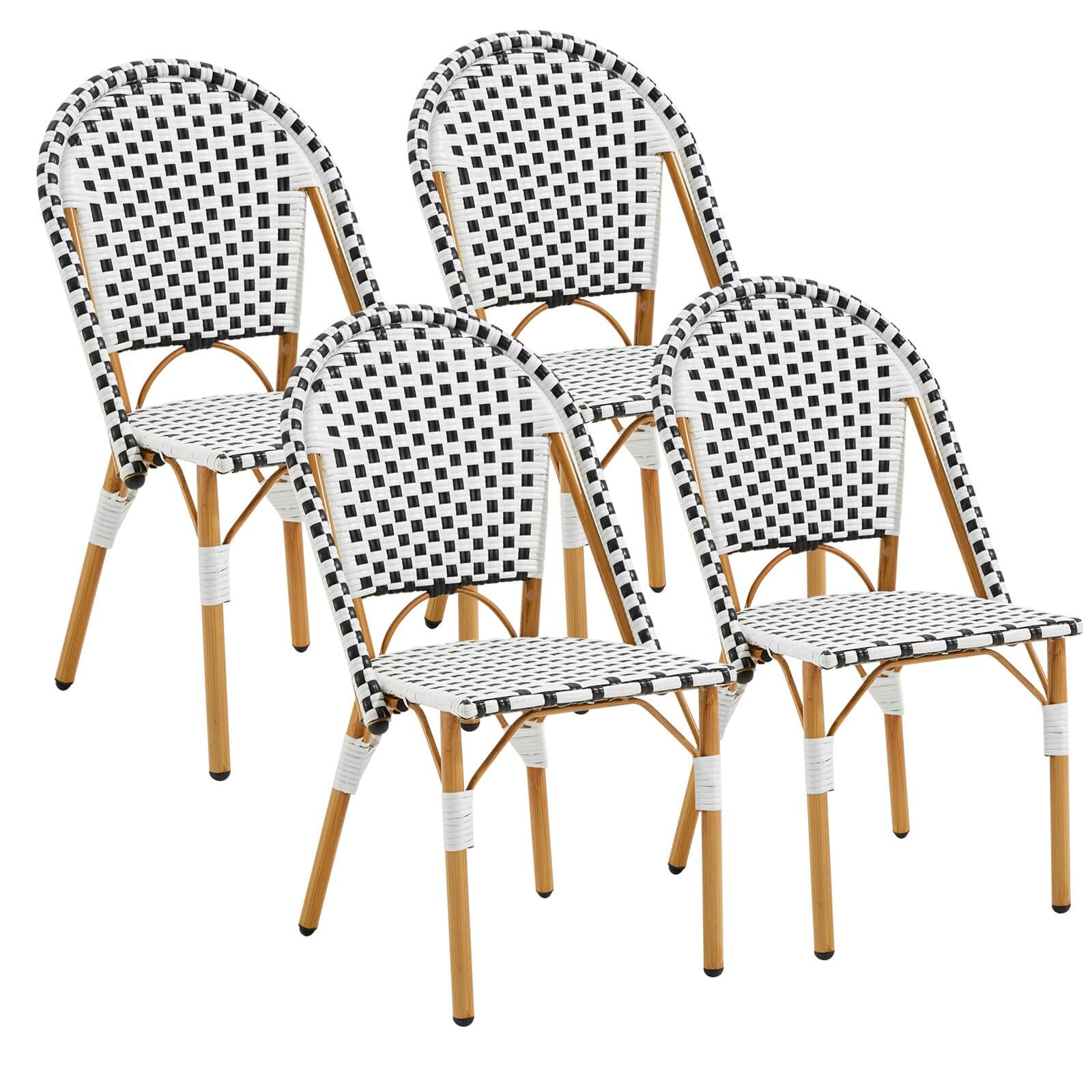 HOMREST Outdoor French Bistro Chair Set of 4, Wicker Patio Dining Chairs with Print Finish, Black&White