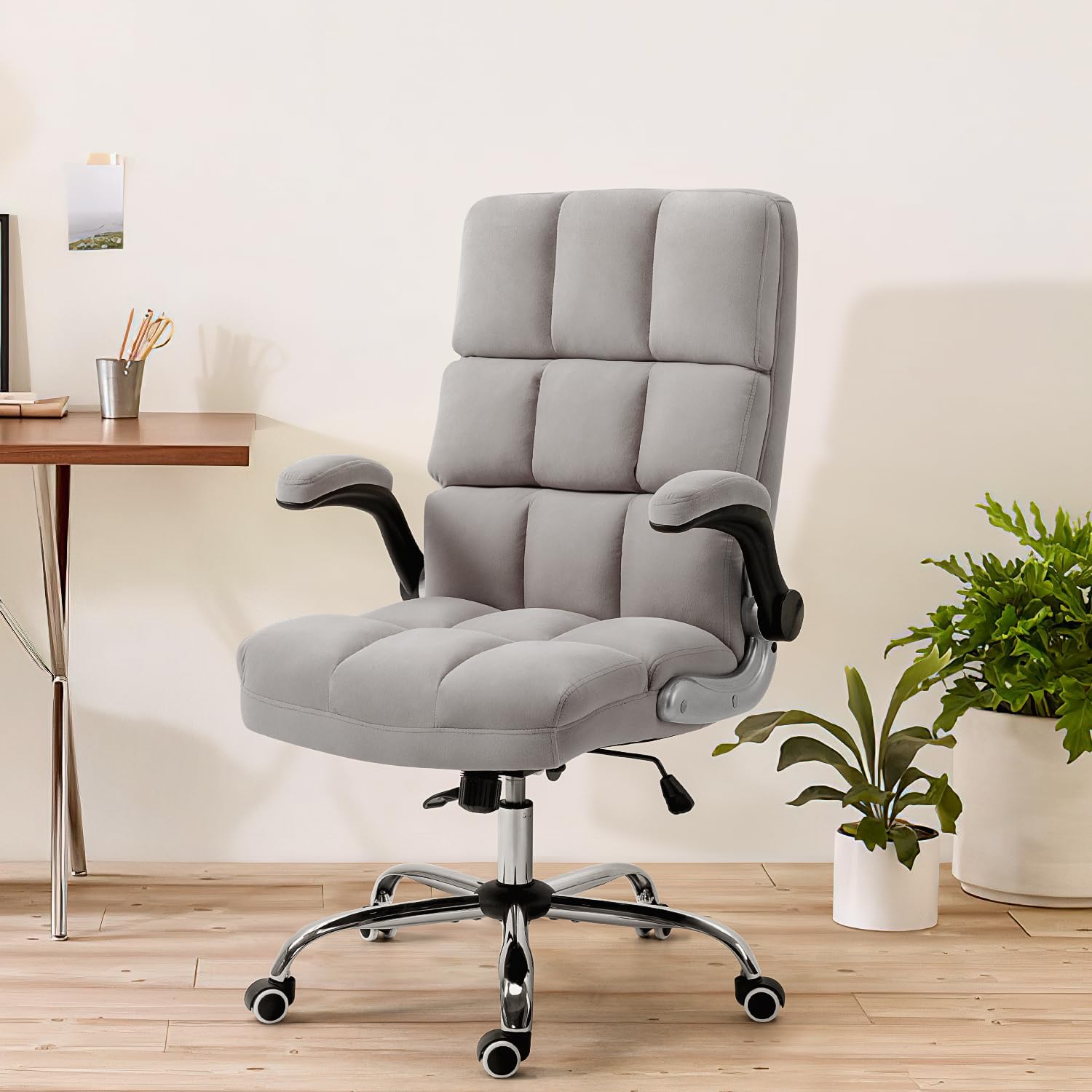 Homrest Ergonomic Flannel Desk Chair with Flip-Up Arms - Grey