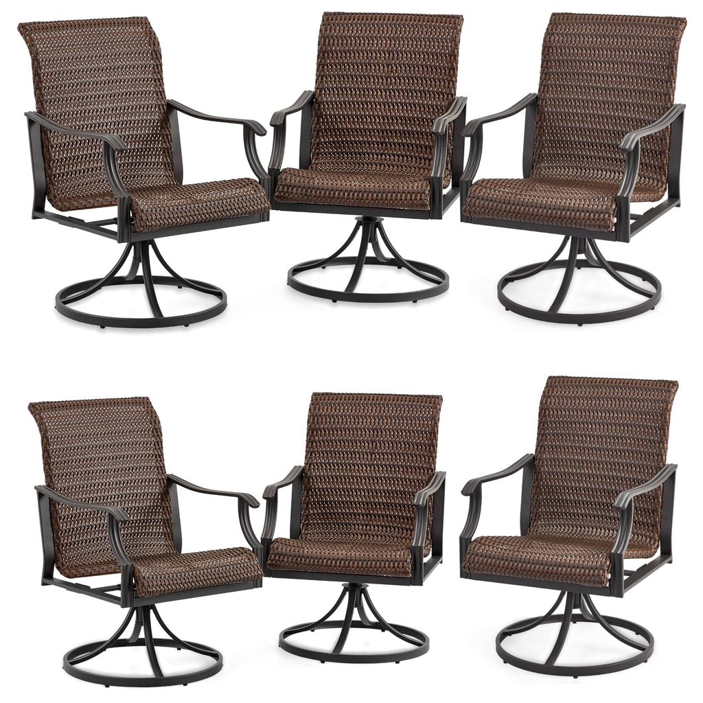 HOMREST Patio Wicker Swivel Chair Set of 6, Heavy Duty Outdoor Dining Chair with 23.5'' High Back, Extra-Large Water-Fall Seat, Gentle Rocker
