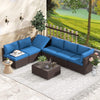 7 Pcs Outdoor Rattan Sectional Sofa w/ Adjustable Backrest, Red Cushion & Coffee Table, Blue