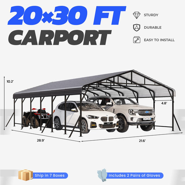 HOMREST 20X30 Hardtop Carport with Galvanized Roof
