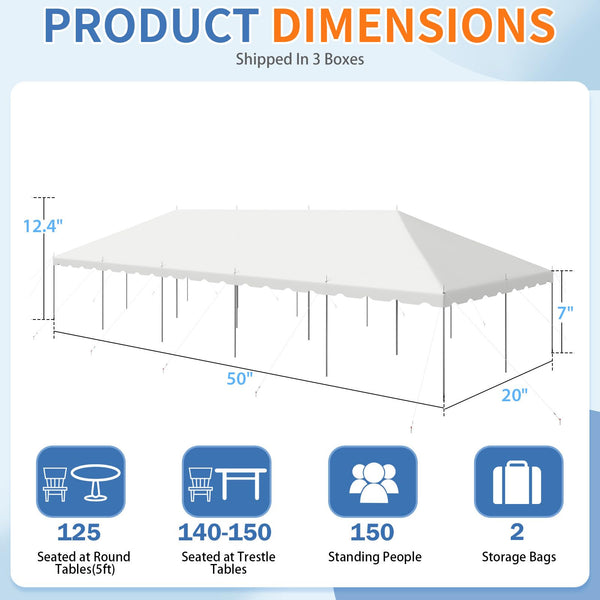 HOMREST 20x50 FT Outdoor Party Tent with expandable sidewall (sold separately), Heavy Duty Weekend Canopy with Carry Bags, 480GSM PVC Large Tent for Commercial Events, Parties, Weddings, White