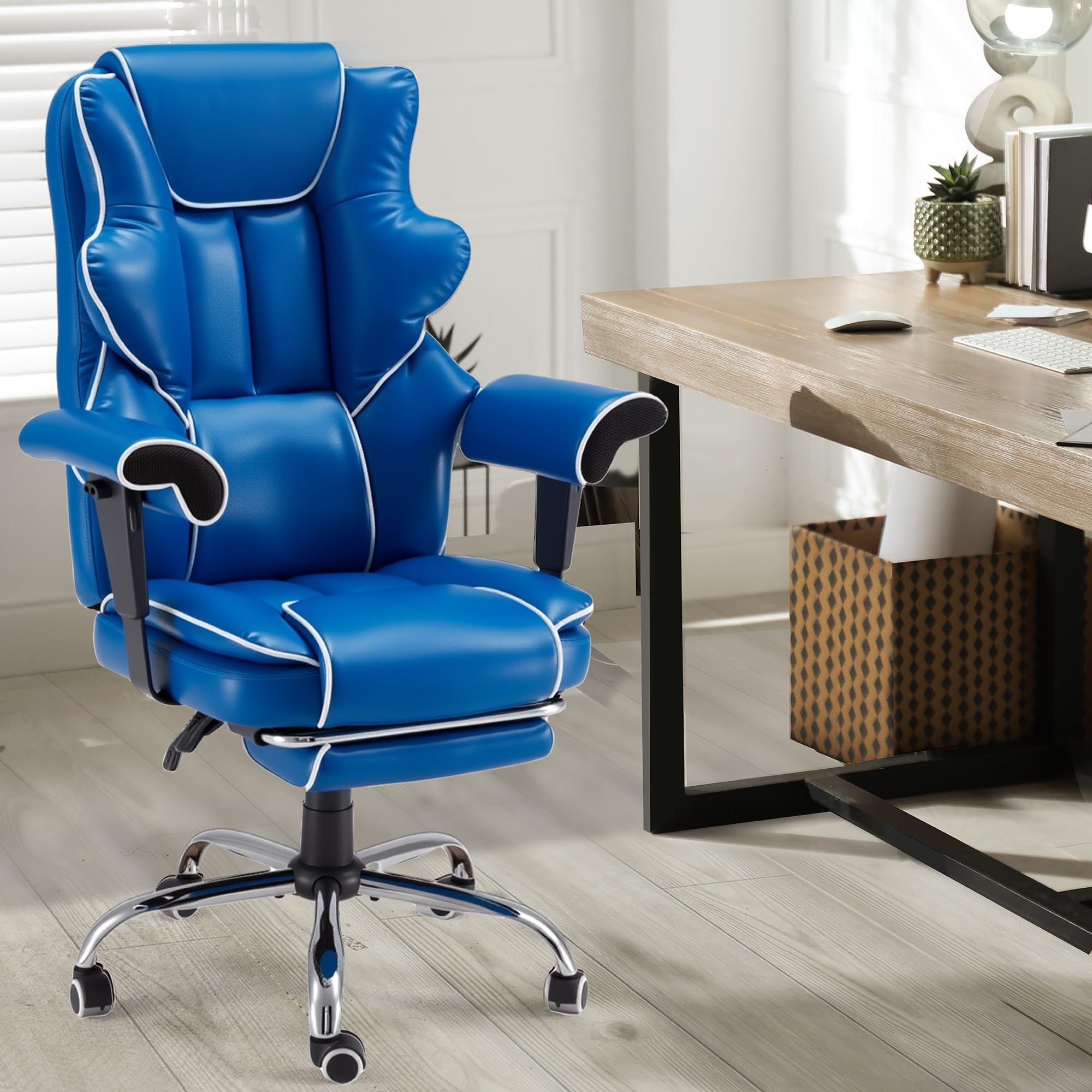 HOMREST Ergonomic Massage Office Chair with Heat & Footrest – Royal Blue