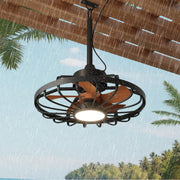 HOMREST 20" Outdoor Ceiling Fan with Light，IP65 Waterproof Plug in Ceiling Fan with Remote and 2 Downrods, Gazebo Caged Hanging Fan with 3 Color LED Light for Porch, Pergola, Canopy, Brown