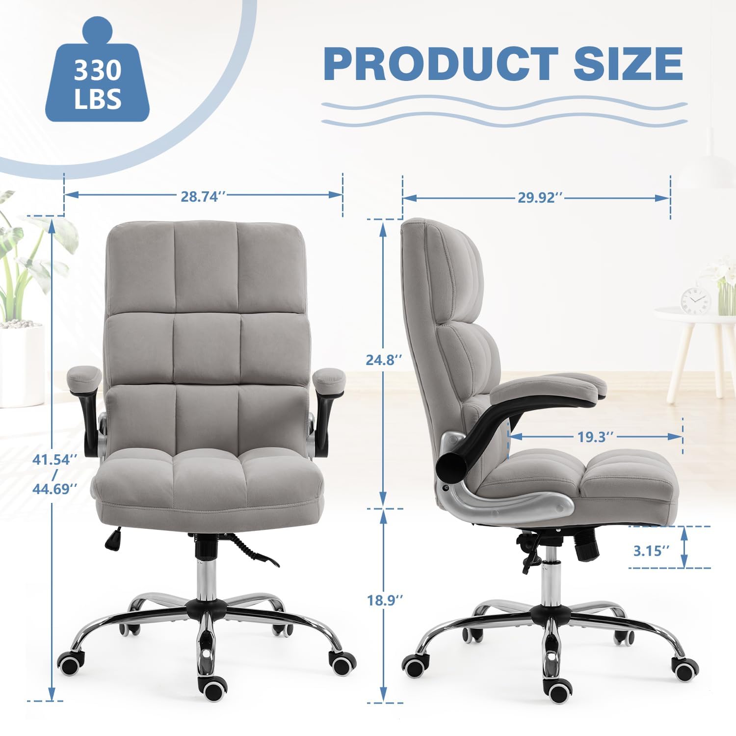 Homrest Ergonomic Flannel Desk Chair with Flip-Up Arms - Grey