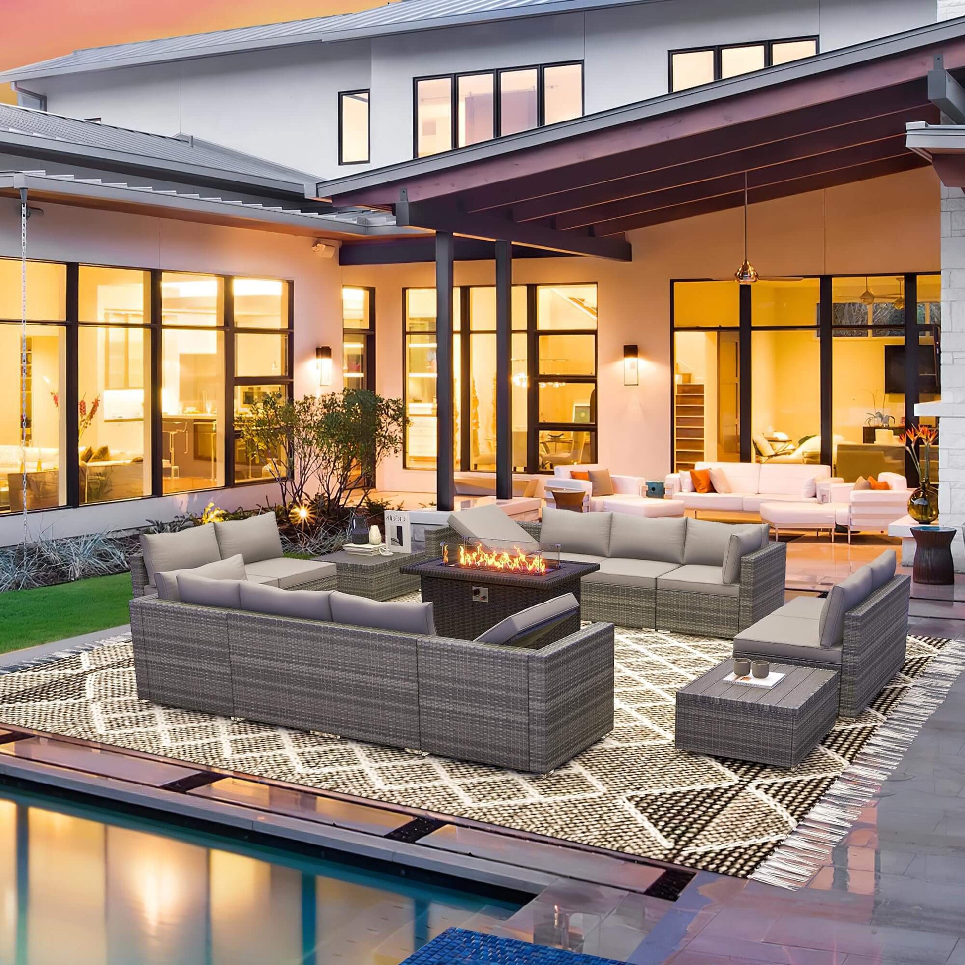 Homrest patio conversation set with fire pit table