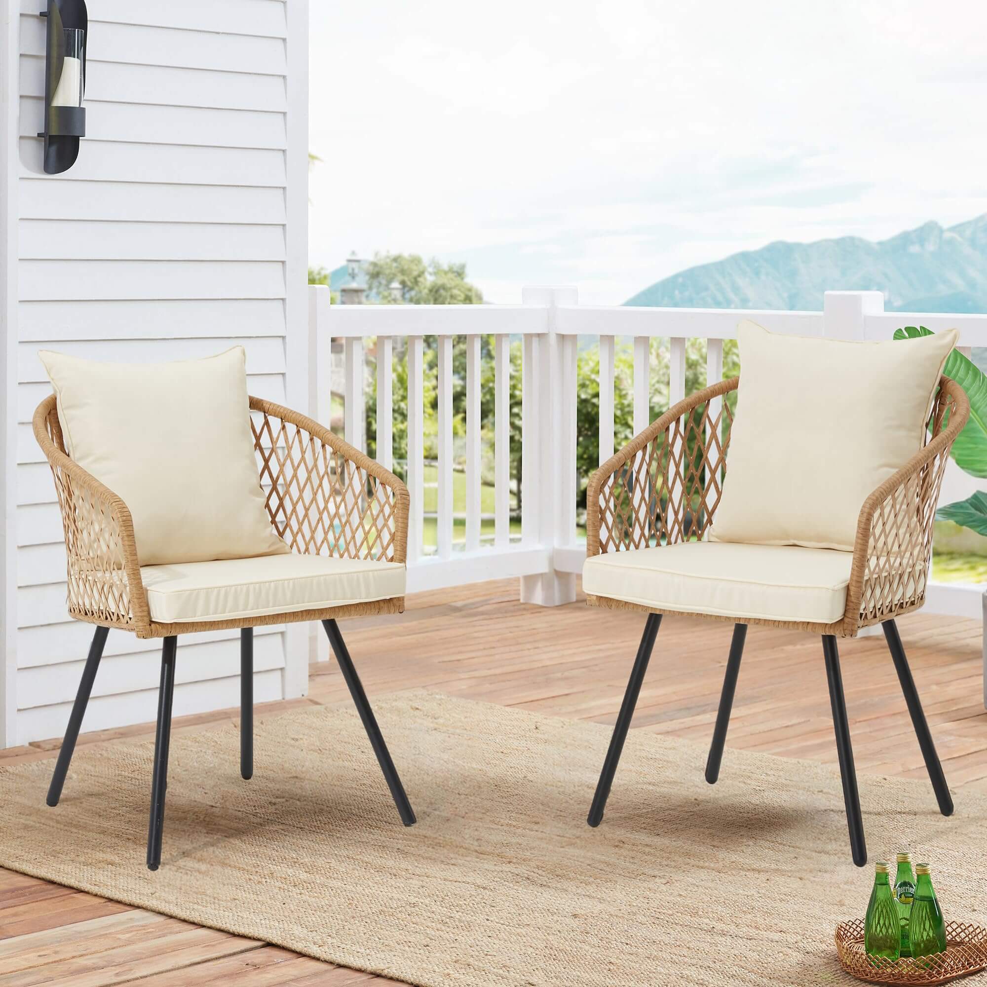 HOMREST All-Weather Patio Dining Chairs Set of 4, w/ Cushions & Armrests, Modern Outdoor Seating, Beige&White