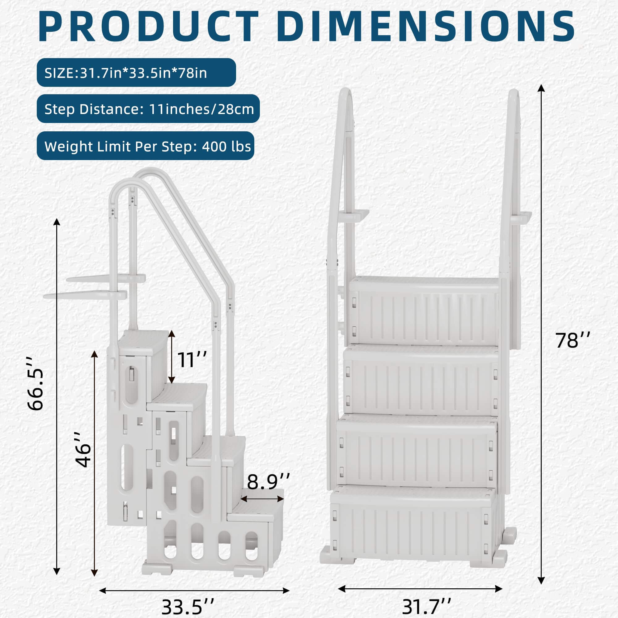 HOMREST Pool Ladder, 4-Step Pool Stairs with Double Handrails and Non-Slip Steps for 48-54” Above Ground and In-Ground Pools, White