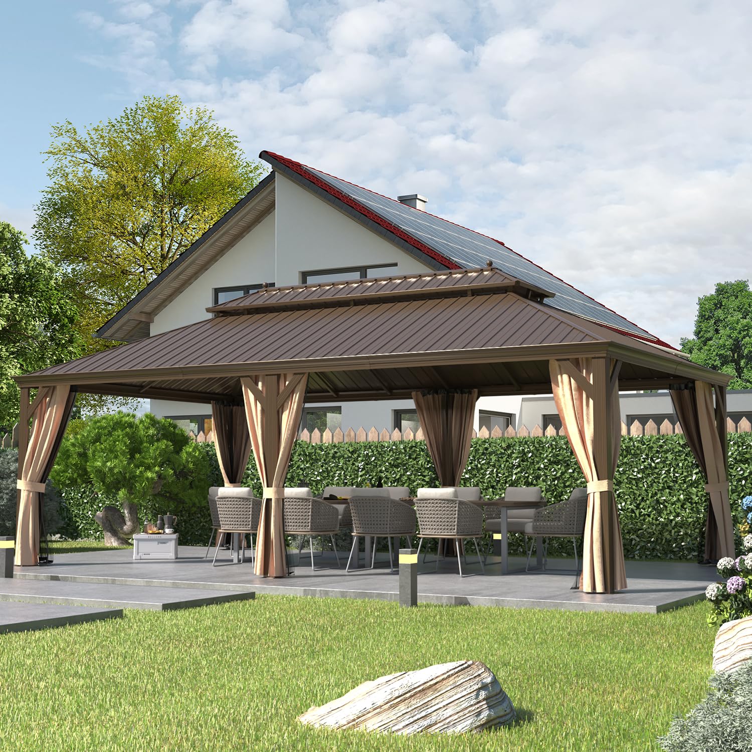 HOMREST 14X24 Hardtop Privacy Gazebo with Insect Screen