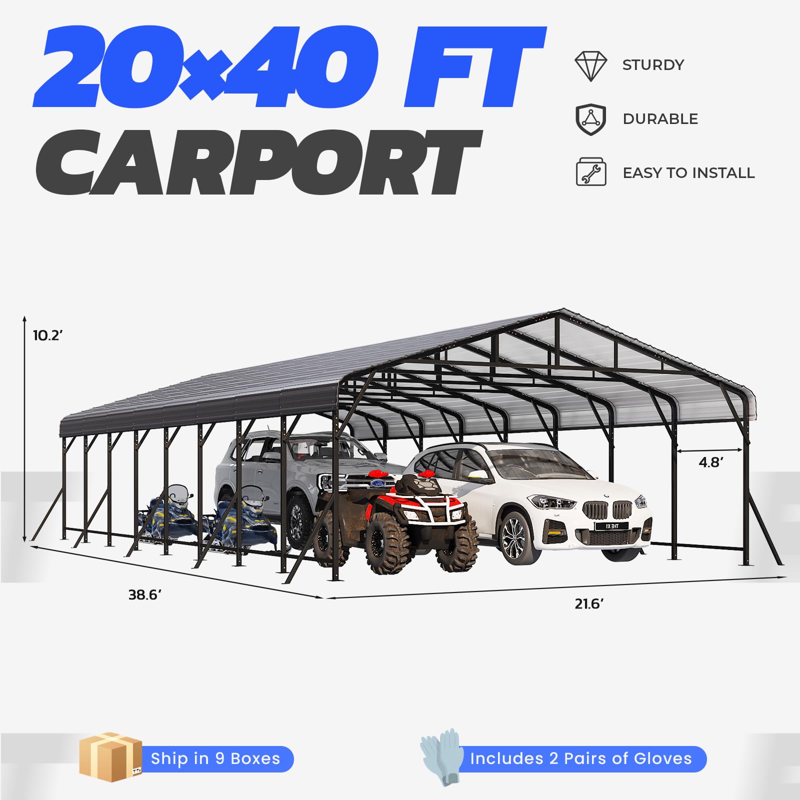 HOMREST 20X40 Hardtop Carport with Galvanized Roof