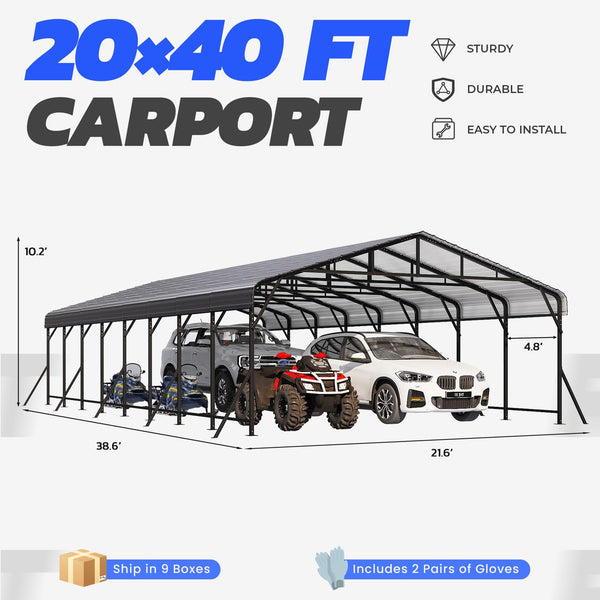HOMREST 20X40 Hardtop Carport with Galvanized Roof