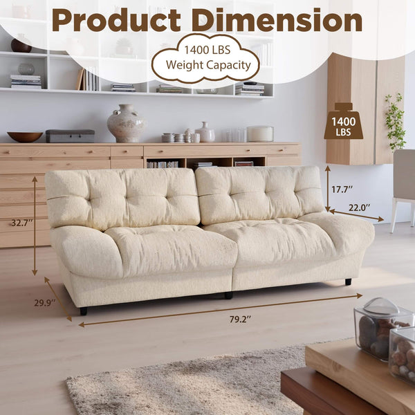 HOMREST 80 Inch Chenille Cloud Sofa Loveseat, Deep Seat Couch with Pillow Armrests, Beige White