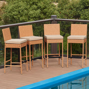 HOMREST Rattan Bar Stools Set of 4, Wicker Woven Patio Stools & Patio Bar Chairs with Seat Cushion and Cozy Footrest, Outdoor Furniture Armless Counter Height, Yellow