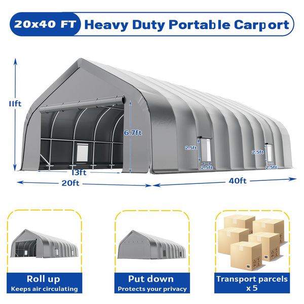 HOMREST 20x40 FT Heavy Duty Durable Carport With 3-Layer PE Waterproof Cover