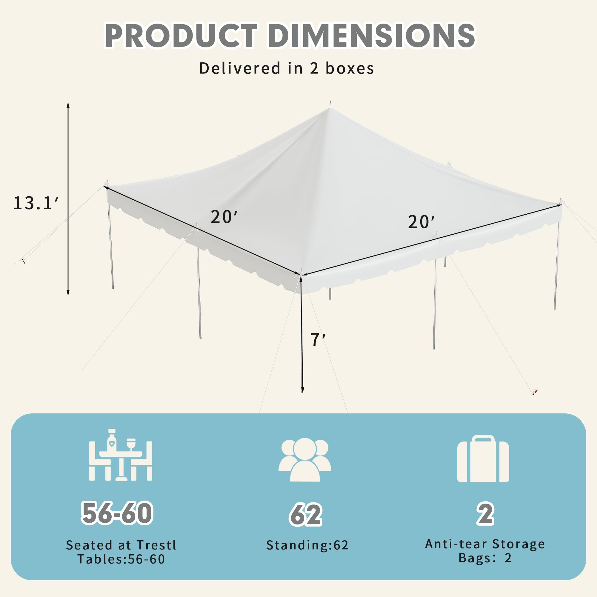 HOMREST 20x20 Canopy Pole Tent