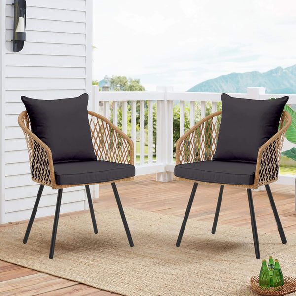 HOMREST All-Weather Patio Dining Chairs Set of 4, w/ Cushions & Armrests, Modern Outdoor Seating, Beige & Black