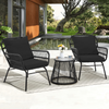 HOMREST 3-Piece Patio Bistro Set with Glass Top Table & 2 Ergonomic Armchairs, Black