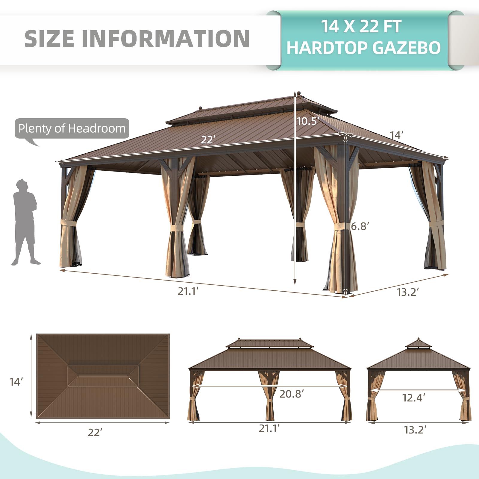 HOMREST 14X22 Hardtop Gazebo with Privacy Screen