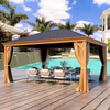 Homrest 12' x 16' Gazebo Hard-Top Single Roof Canopy,Wood Grain Aluminum Gazebo