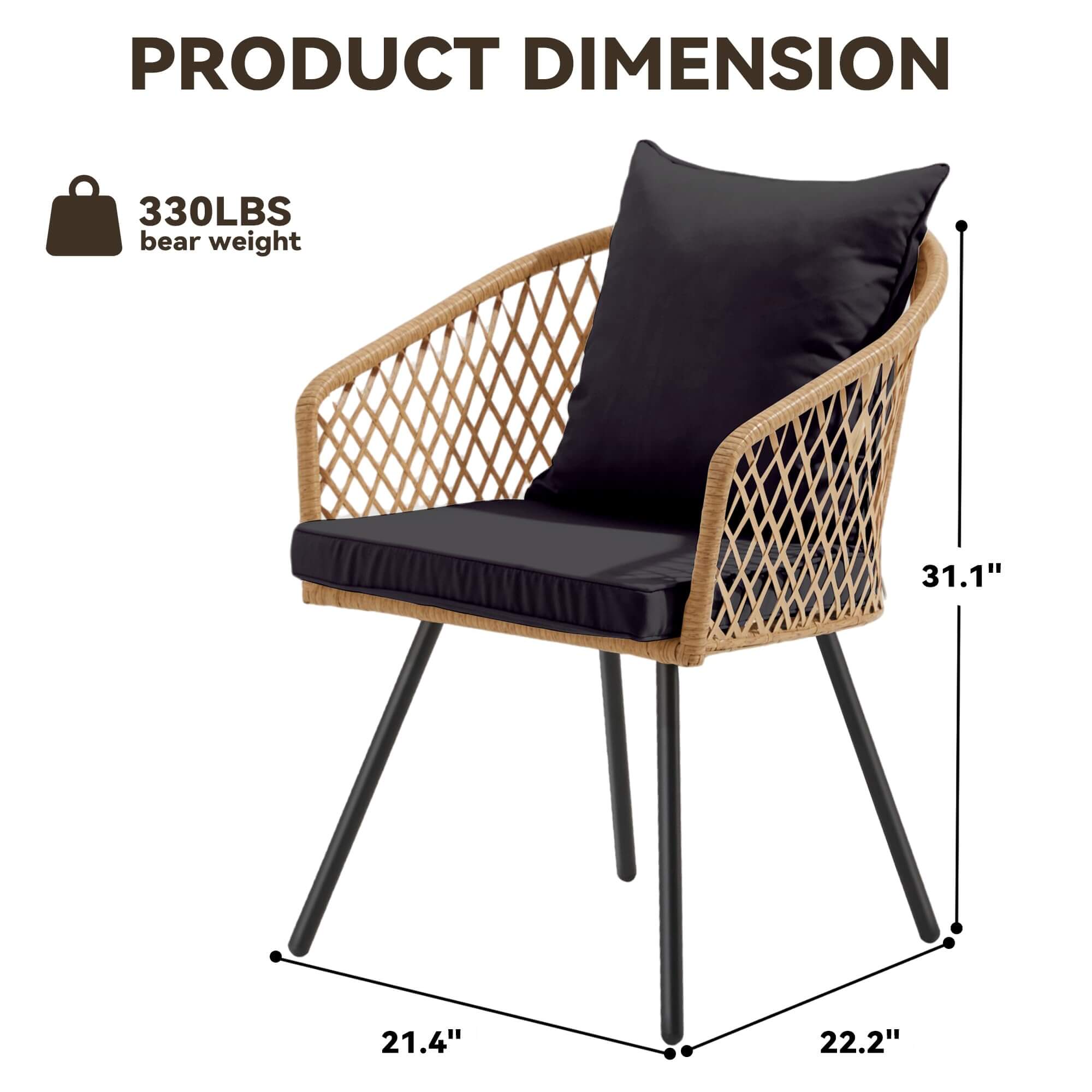 HOMREST All-Weather Patio Dining Chairs Set of 4, w/ Cushions & Armrests, Modern Outdoor Seating, Beige & Black