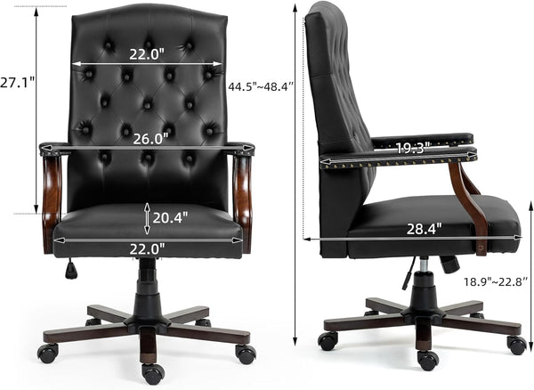 Homrest Executive Wingback Office Chair – Vintage Faux Leather, High-Back Swivel Design – Black