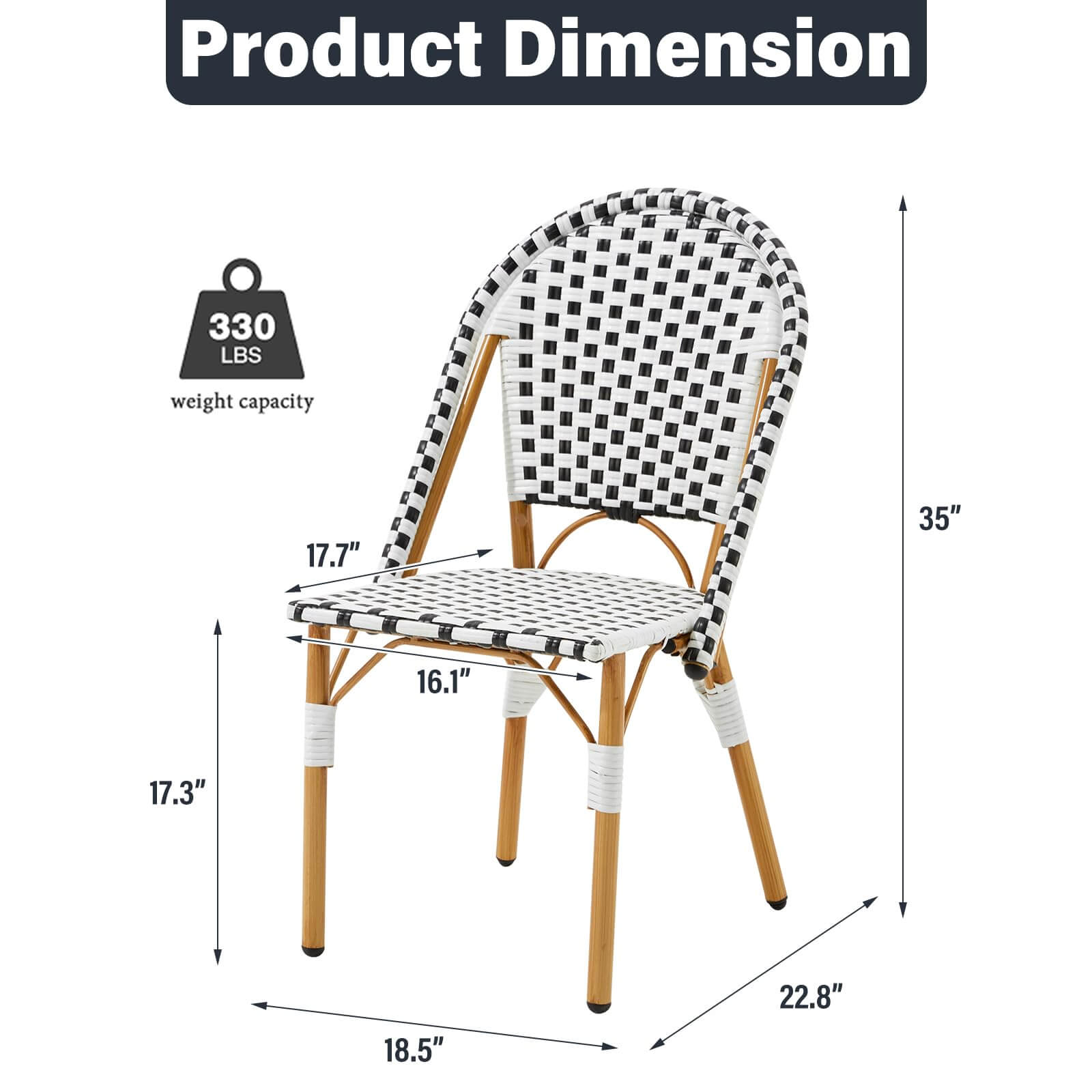 HOMREST Outdoor French Bistro Chair Set of 2, Wicker Patio Dining Chairs with Print Finish, Black&White