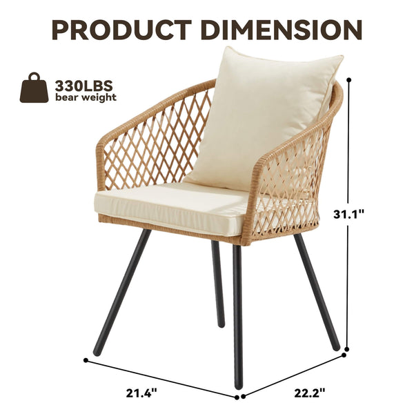 HOMREST All-Weather Patio Dining Chairs Set of 4, w/ Cushions & Armrests, Modern Outdoor Seating, Beige&White