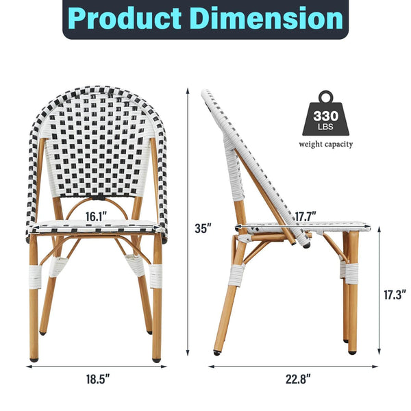 HOMREST Outdoor French Bistro Chair Set of 4, Wicker Patio Dining Chairs with Print Finish, Black&White