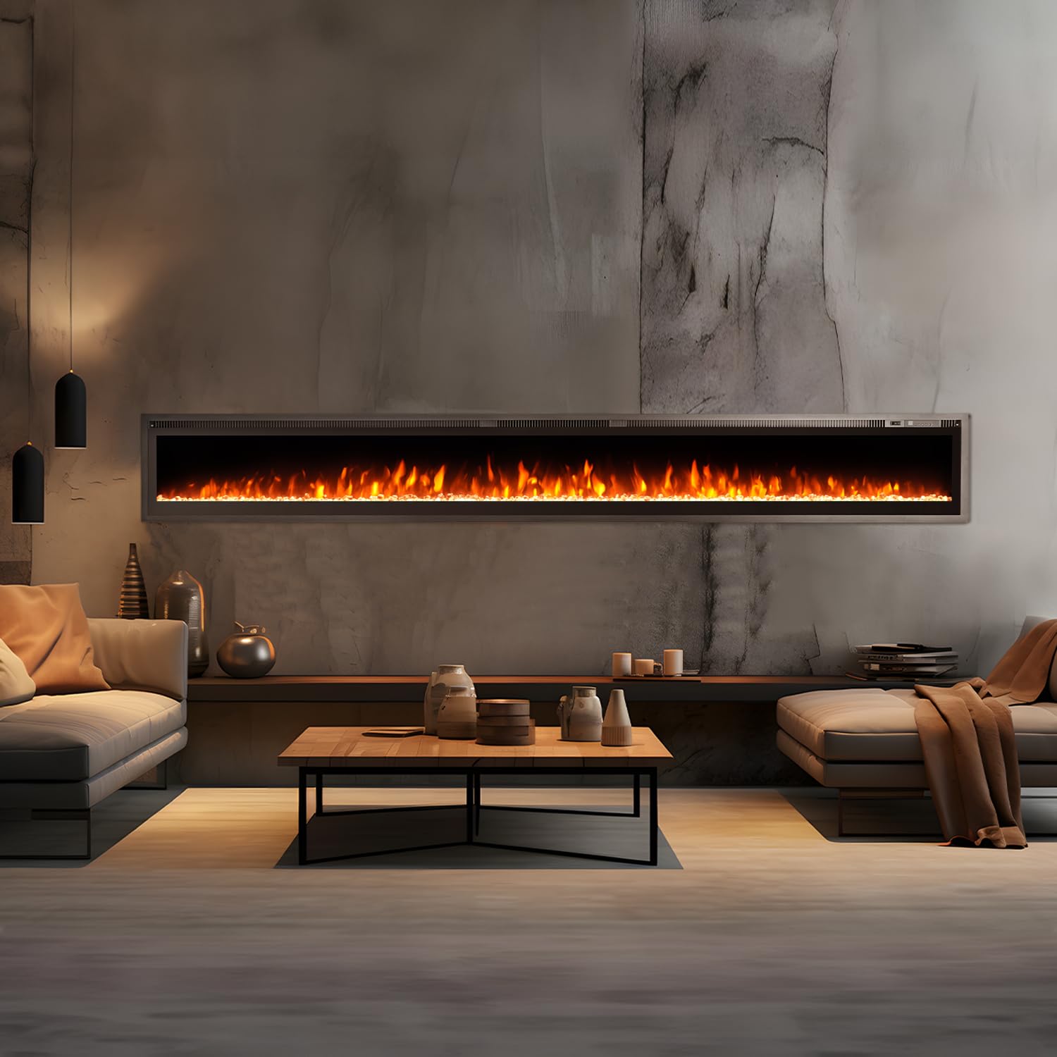 HOMREST 100 Inch Wall Mounted Electric Fireplace Inserts with Timer Re