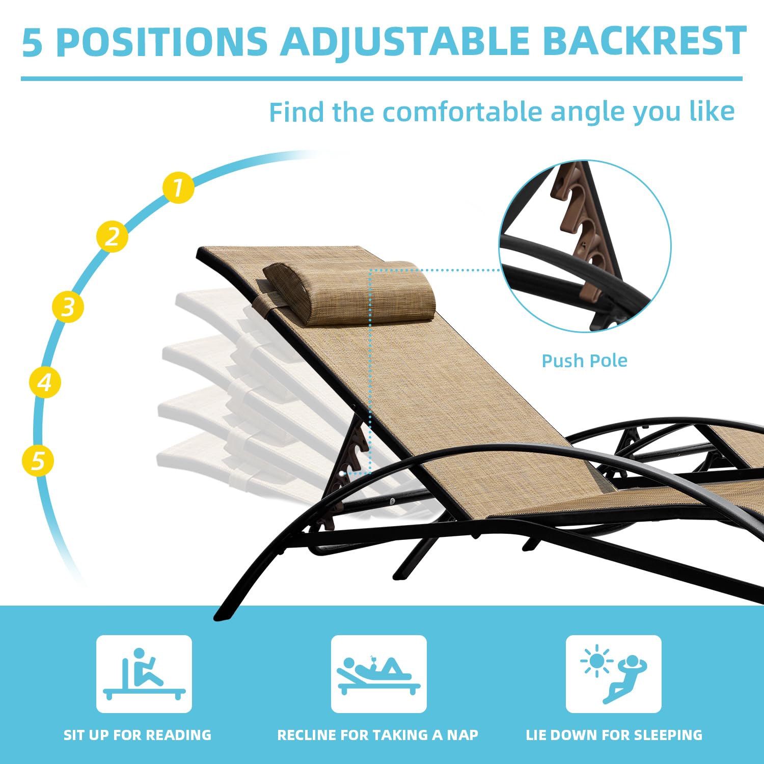 HOMREST 3 PCS Outdoor Lounge Chairs Set of 2 with Coffee Table, Brown
