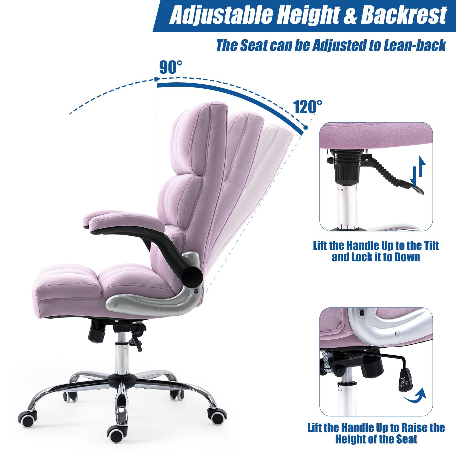 Homrest Ergonomic Flannel Desk Chair with Flip-Up Arms - Violet