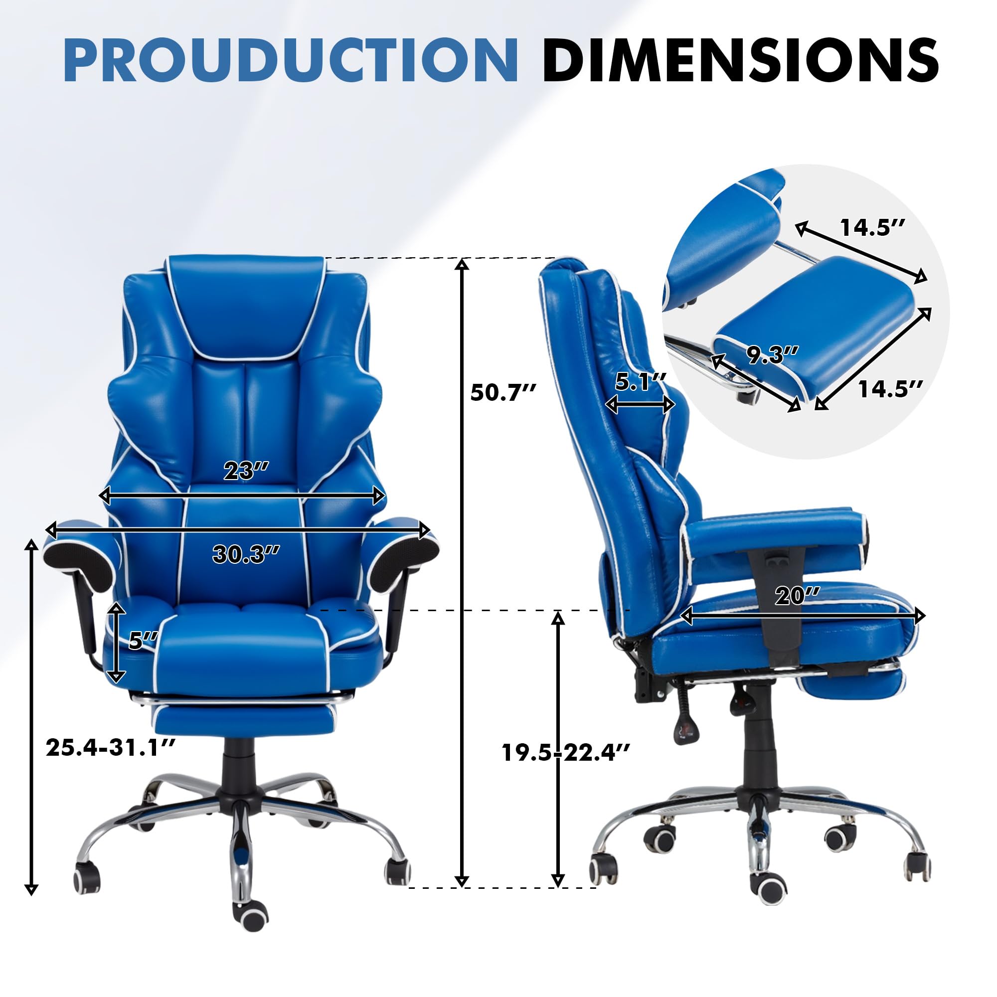 HOMREST Ergonomic Massage Office Chair with Heat & Footrest – Royal Blue