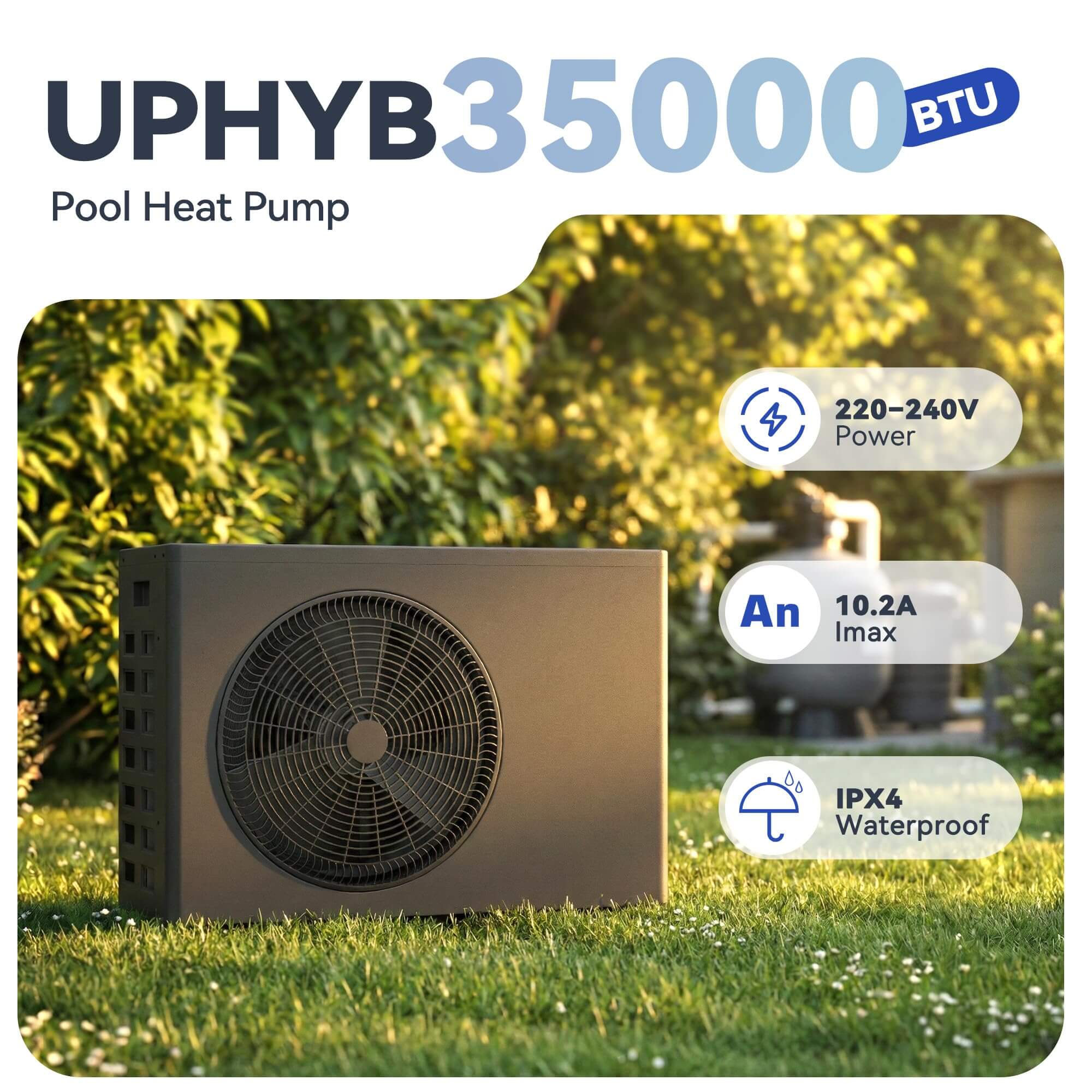 HOMREST 35000BTU DC Inverter Pool Heat Pump, Smart WiFi, Heating & Cooling, for Pools up to 10,000 Gallons, Up to 9.8 COP, 220V