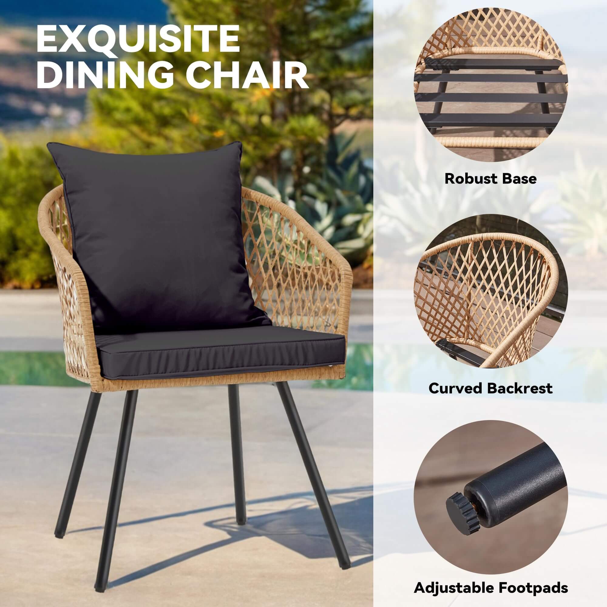 HOMREST All-Weather Patio Dining Chairs Set of 4, w/ Cushions & Armrests, Modern Outdoor Seating, Beige & Black
