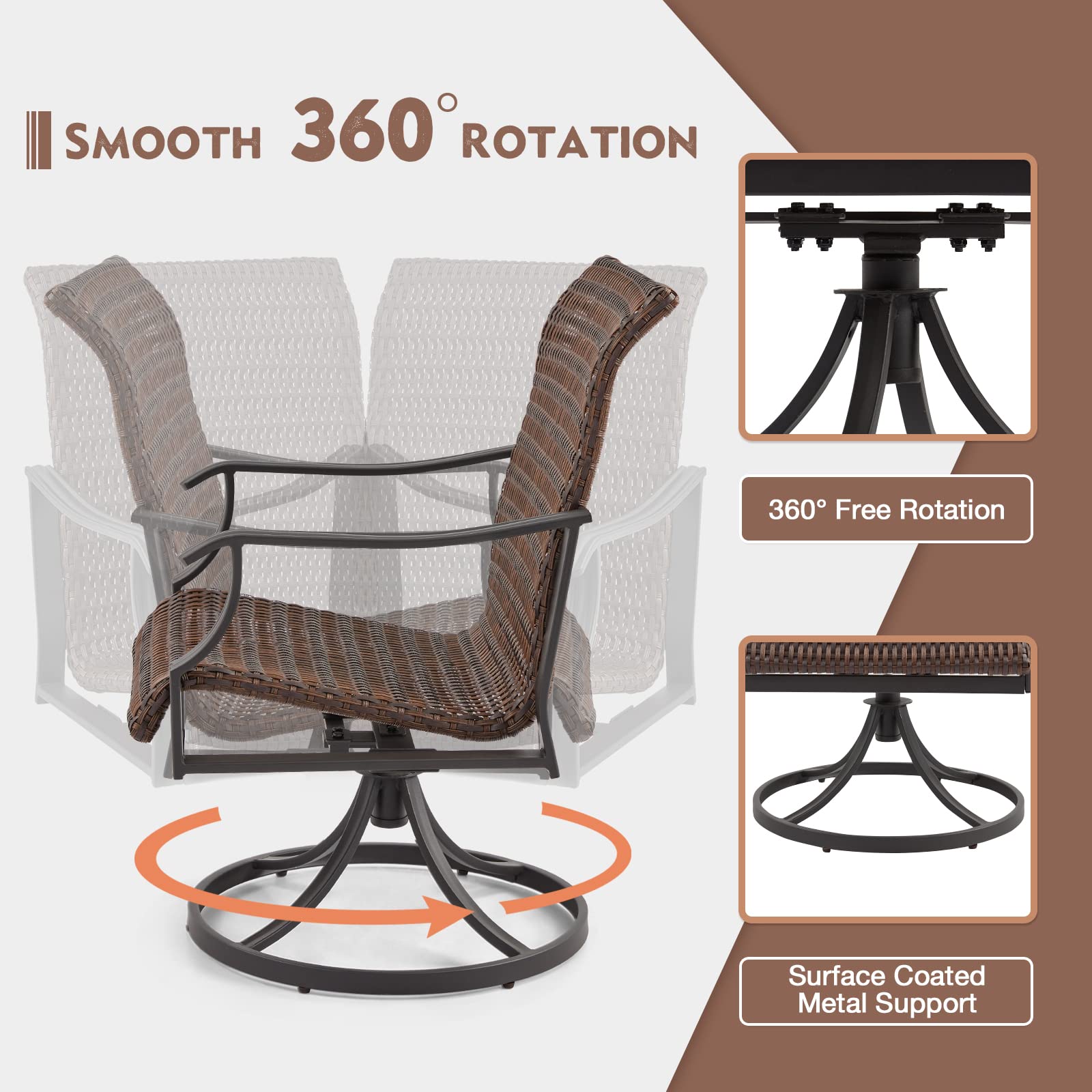 homrest Patio Wicker Swivel Chair Set of 2, Heavy Duty Outdoor Dining Chair with 23.5'' High Back, Extra-Large Water-Fall Seat, Gentle Rocker-homrest