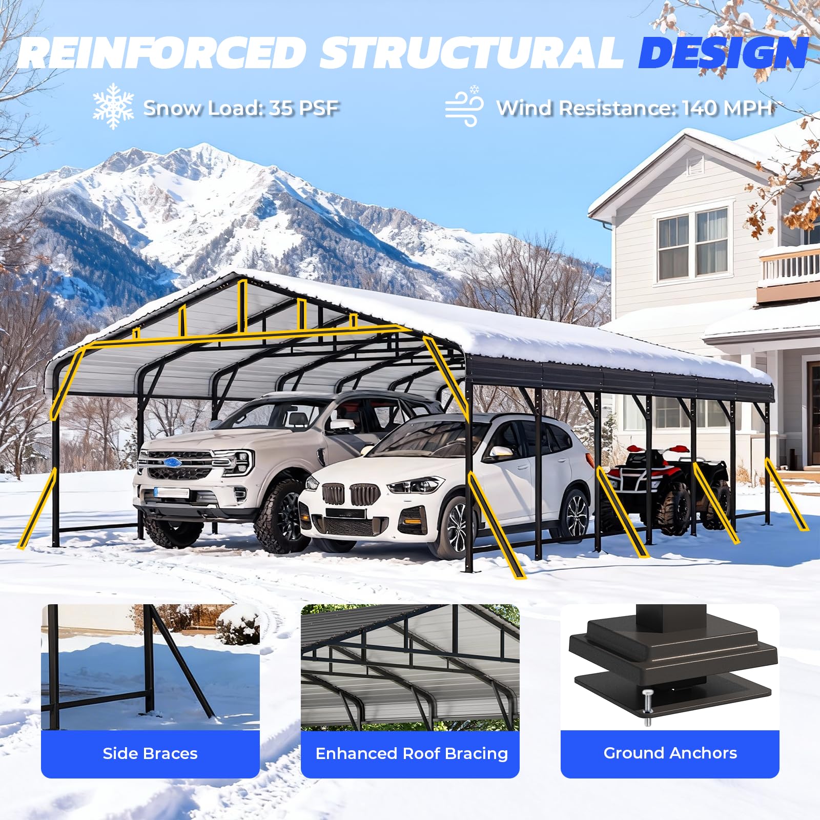 HOMREST 20X30 Hardtop Carport with Galvanized Roof
