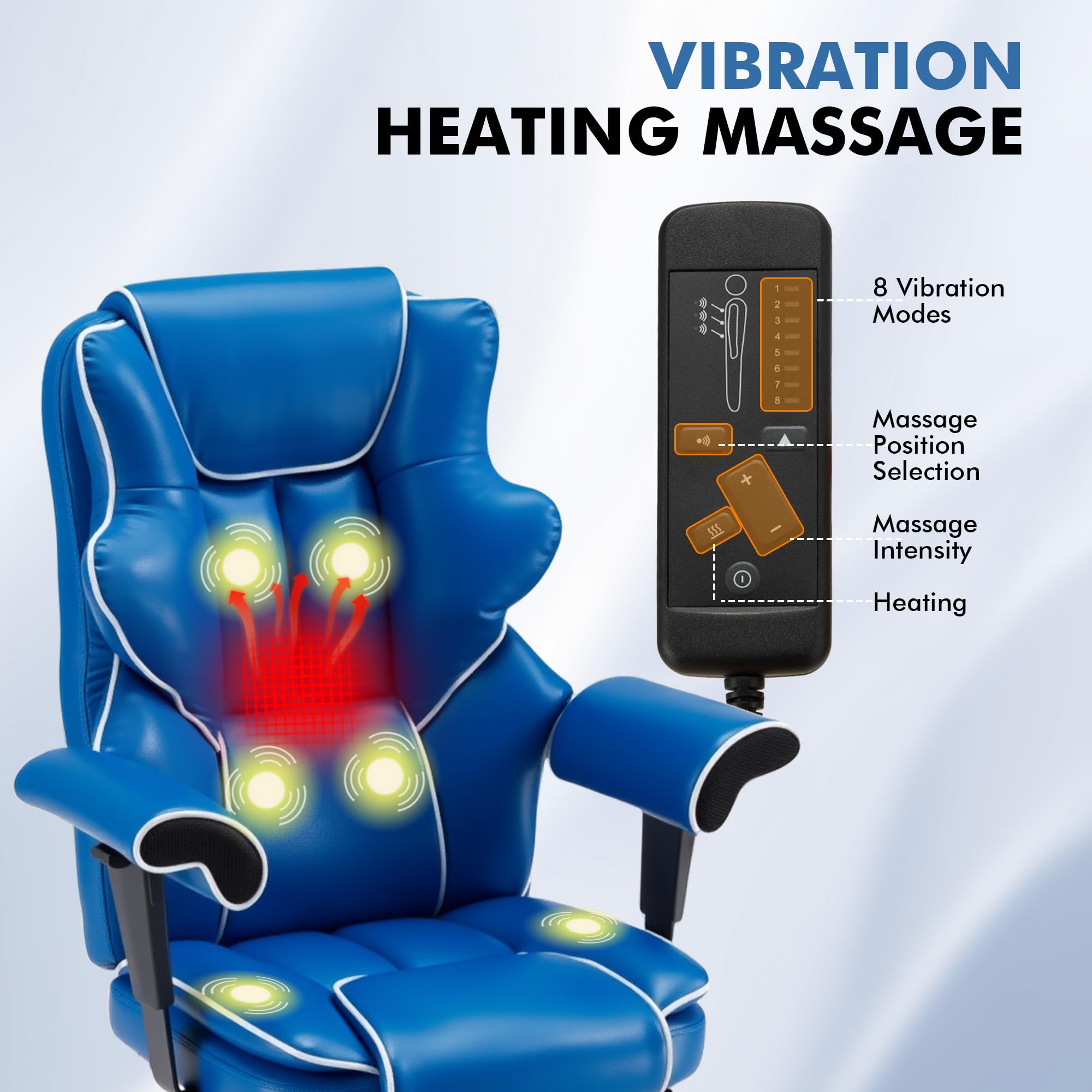 HOMREST Ergonomic Massage Office Chair with Heat & Footrest – Royal Blue