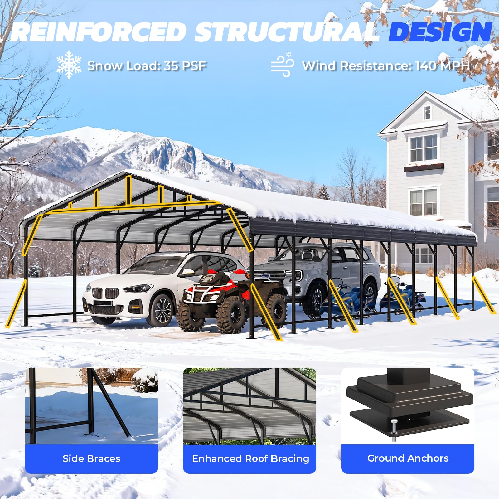 HOMREST 20X40 Hardtop Carport with Galvanized Roof