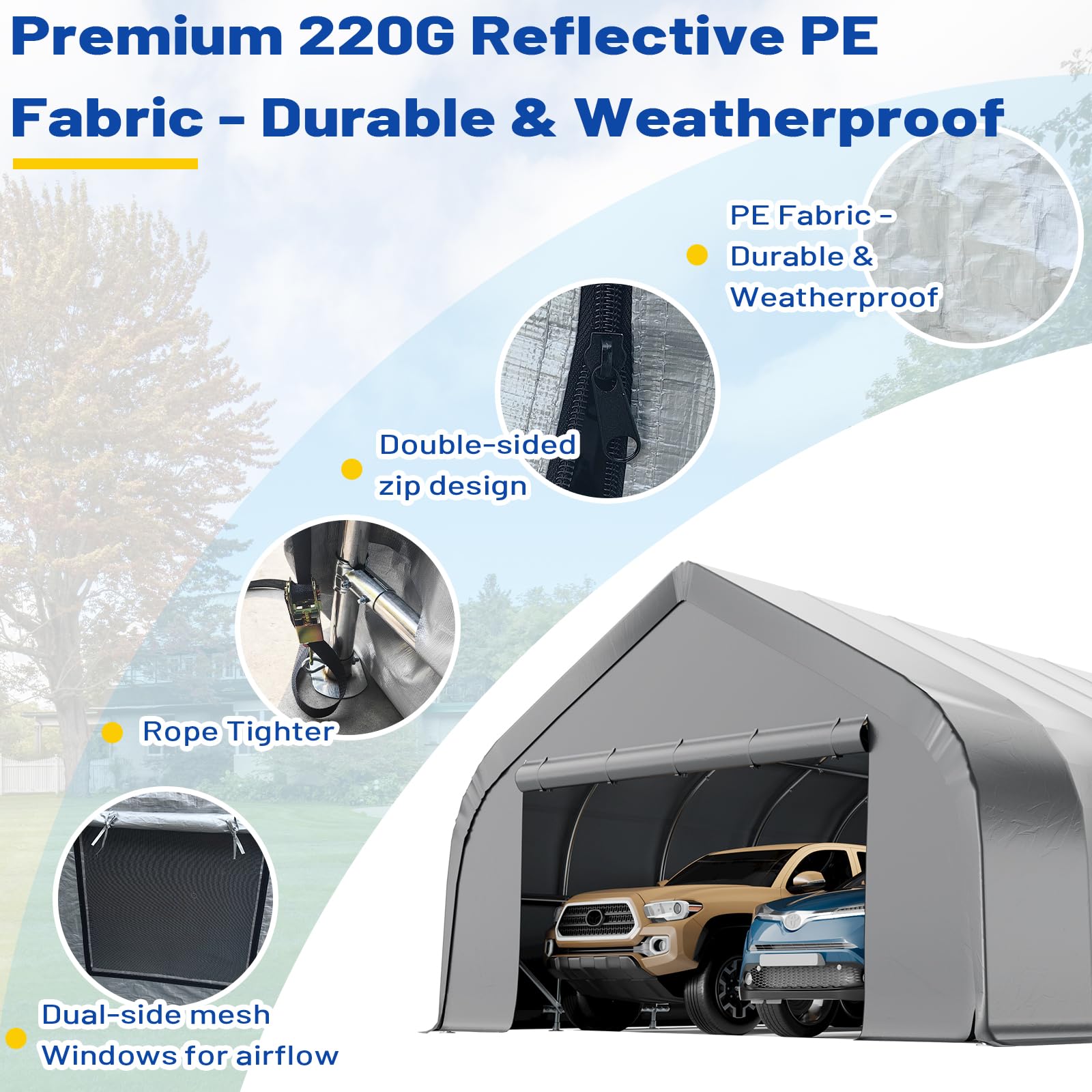 HOMREST 20x40 FT Heavy Duty Durable Carport With 3-Layer PE Waterproof Cover